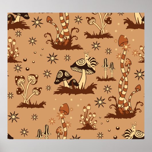 キノコファンタジー、ヴィンテージ林の壁紙。 ポスター (正面)