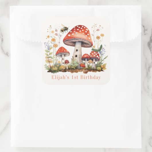 キノコフローラビーウォームボーイ誕生日 スクエアシール (バッグ)