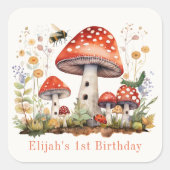 キノコフローラビーウォームボーイ誕生日 スクエアシール (正面)