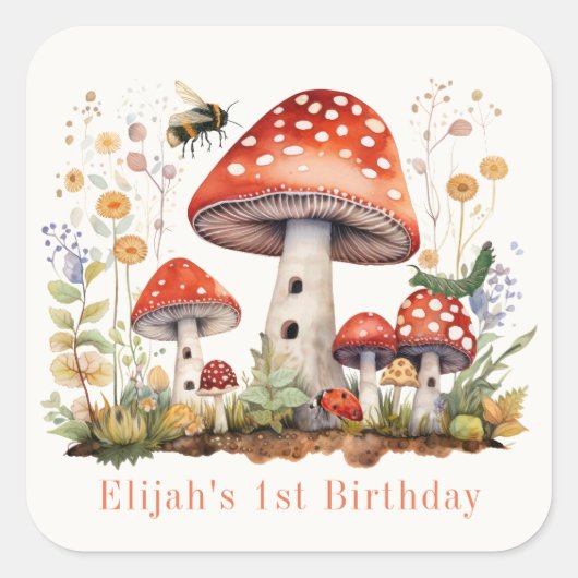 キノコフローラビーウォームボーイ誕生日 スクエアシール (正面)