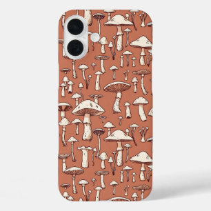 キノコプリントオンテラコッタブラウン iPhone 16 PLUSケース