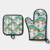 キノコモダンデザイン 鍋つかみ&鍋敷きセット (正面)