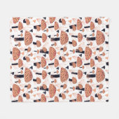 キノコモダン型スケッチオレンジブラック秋 フリースブランケット (正面(横))