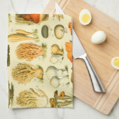 キノコヴィンテージ接種アンティークイラストレーション キッチンタオル (四つ折り)