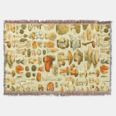 キノコヴィンテージ接種アンティークイラストレーション スローブランケット (正面)