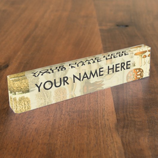 キノコヴィンテージ接種アンティークイラストレーション デスクネームプレート (側面)