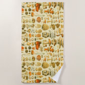 キノコヴィンテージ接種アンティークイラストレーション ビーチタオル (正面)