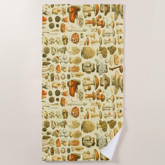 キノコヴィンテージ接種アンティークイラストレーション ビーチタオル (正面)