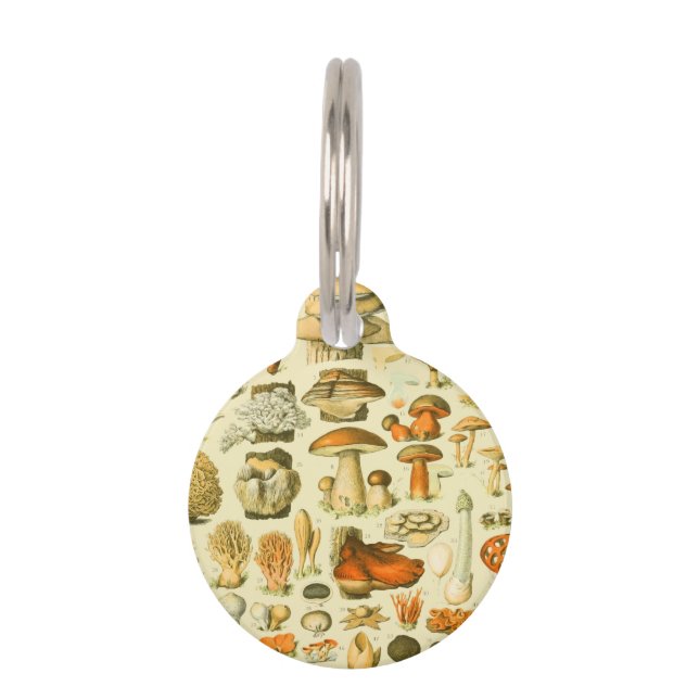 キノコヴィンテージ接種アンティークイラストレーション ペット　ネームタグ (正面)