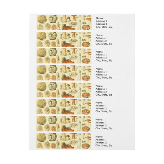 キノコヴィンテージ接種アンティークイラストレーション ラップアラウンド宛名ラベル (シート)