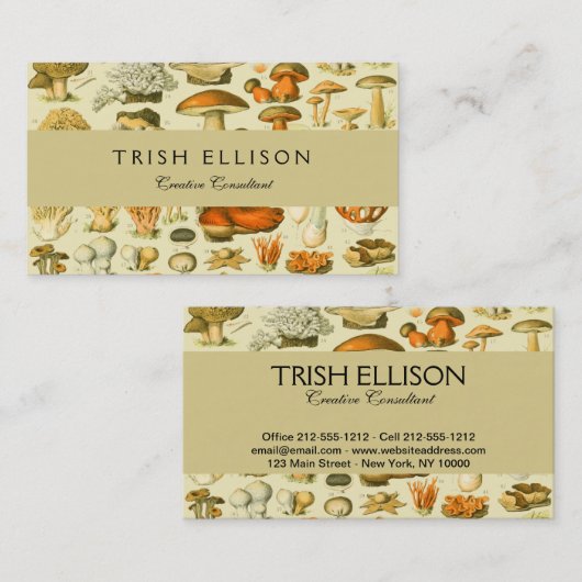 キノコヴィンテージ接種アンティークイラストレーション 名刺 (正面/裏面)