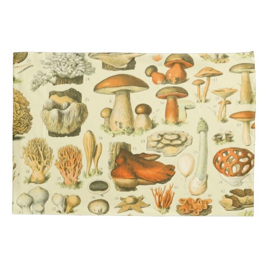 キノコヴィンテージ接種アンティークイラストレーション 枕カバー (裏面)