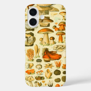 キノコヴィンテージ接種アンティークイラストレーション iPhone 16ケース