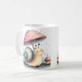 キノコ傘の下で愛らしいカタツムリ コーヒーマグカップ (正面左)