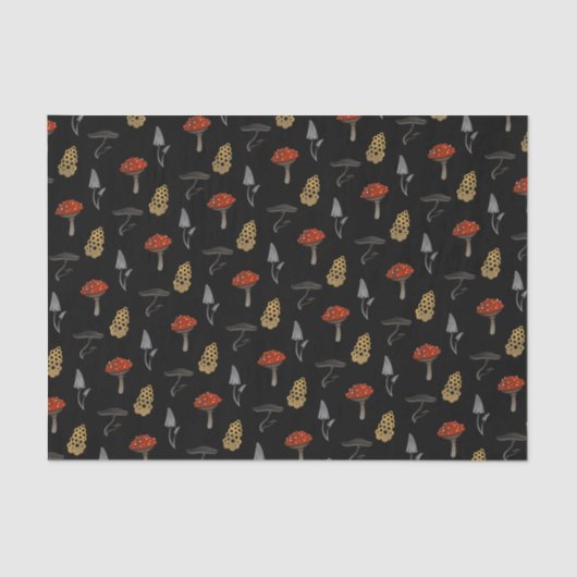 キノコ収穫ティッシュペーパー – 黒 薄葉紙 (正面)