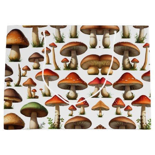 キノコ収集パターンデザイン ラージペーパーバッグ (正面)