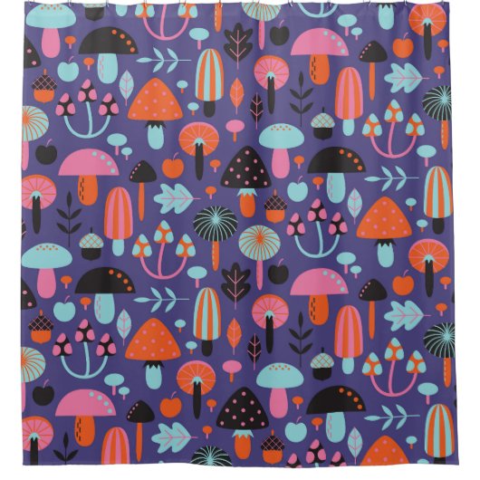 キノコ品種：ヴィンテージイラストレーション シャワーカーテン (正面)