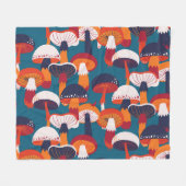 キノコ品種、ヴィンテージシームレスイラストレーション。 フリースブランケット (正面(横))