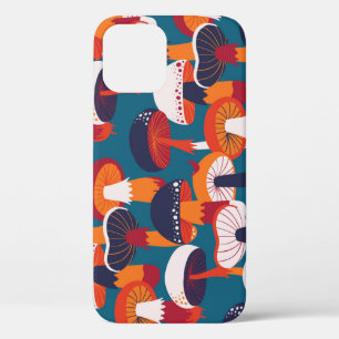 キノコ品種、ヴィンテージシームレスイラストレーション。 iPhone 12ケース