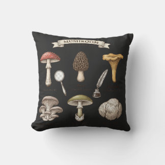 キノコ図鑑 ビンテージ植物画 マイコロジーTシャツ クッション