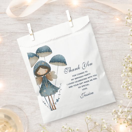 キノコ妖精キッズバースデーパーティーありがとう フェイバーバッグ (クリップ留めされた状態)