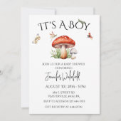 キノコ昆虫森林少年の赤ちゃんシャワー 招待状 (正面)