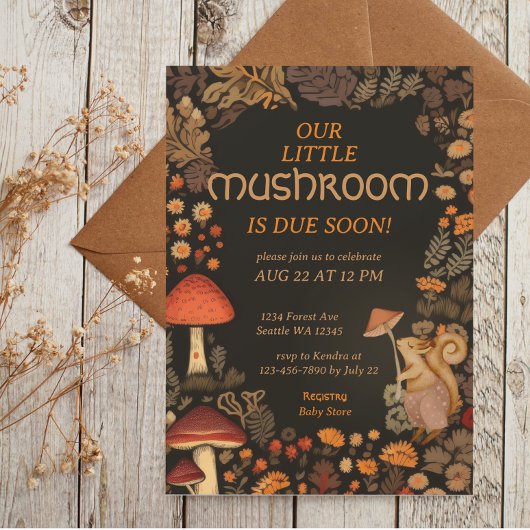 キノコ樹林動物の森の赤ちゃんシャワー 招待状