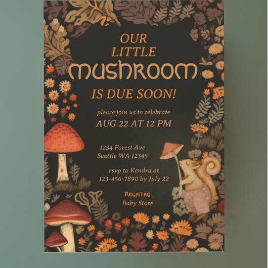 キノコ樹林動物の森の赤ちゃんシャワー 招待状