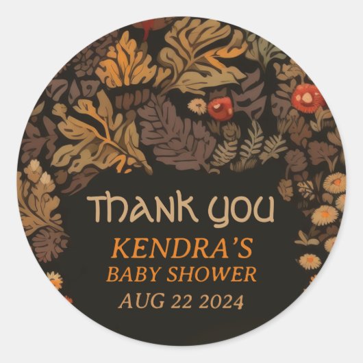 キノコ樹林菌類の赤ちゃんシャワー ラウンドシール (正面)