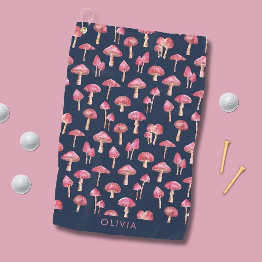 キノコ水彩柄ゴルフタオル ゴルフタオル
