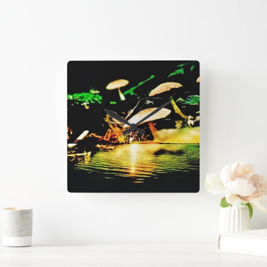 キノコ湖 スクエア壁時計 (ホーム)