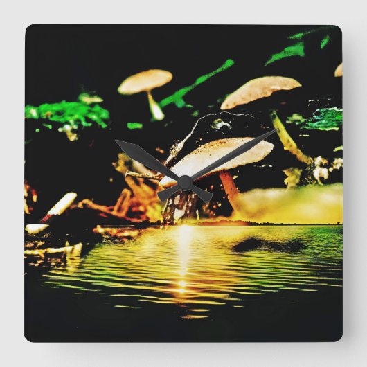 キノコ湖 スクエア壁時計 (正面)