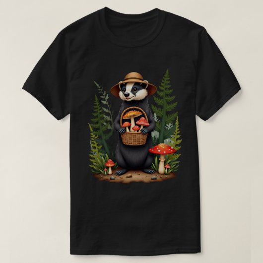 キノコ狩りアナグマ植物愛好家自然愛好家 Tシャツ (デザイン正面)