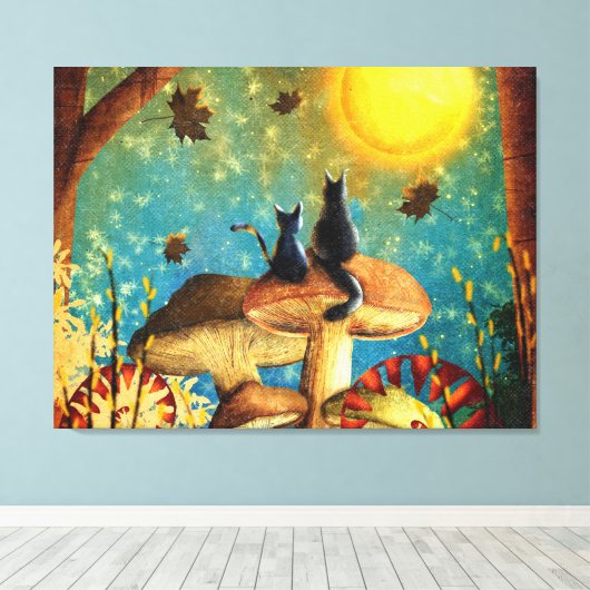 キノコ猫 キャンバスプリント (インサイチュ (ウッドフロア))