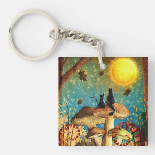 キノコ猫 キーホルダー (正面)