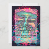 キノコ白熱［赤熱］光を放つの森プリント誕生日パーティー 招待状 (正面)