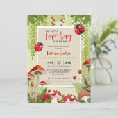 キノコ私たちの小さな愛のバグ女の子の赤ちゃんシャワー 招待状 (スタンド正面)