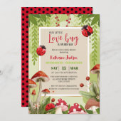 キノコ私たちの小さな愛のバグ女の子の赤ちゃんシャワー 招待状 (正面/裏面)