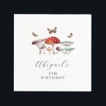 キノコ素朴誕生日パーティー スタンダードカクテルナプキン<br><div class="desc">バースデ素朴ィーパーティー紙ナプキンは、キノコと蛾の水色イラストレーションを特徴とする。</div>