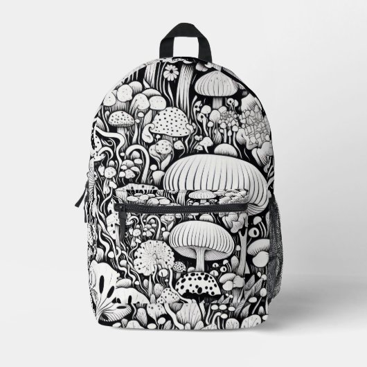 キノコ線スケッチ プリントバックパック (正面)