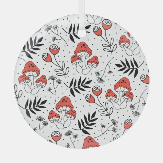 キノコ菌：自然線芸術 ガラスオーナメント (正面)