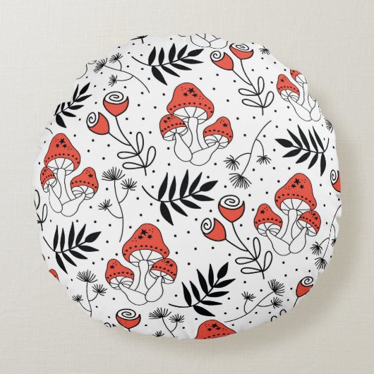 キノコ菌：自然線芸術 ラウンドクッション (正面)