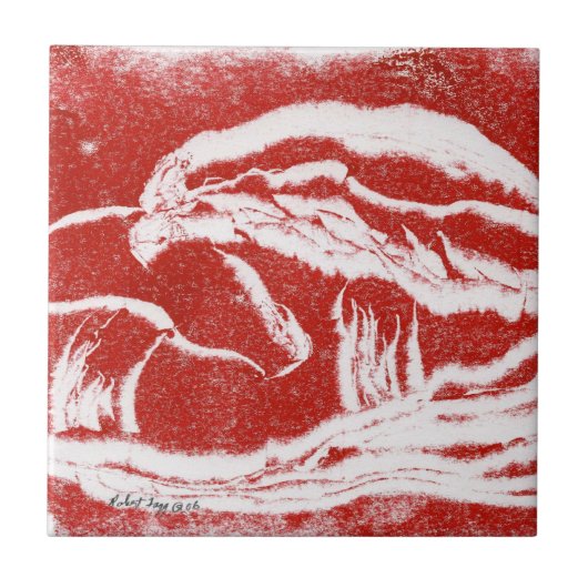 キノコ赤と白、トースツールのセラミックタイル。 タイル (正面)