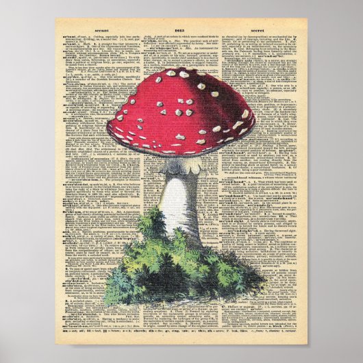 キノコ辞書ページのヴィンテージイラストレーション ポスター (正面)