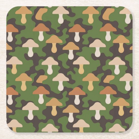 キノコ迷彩柄イメージコースターセット スクエアペーパーコースター (正面)
