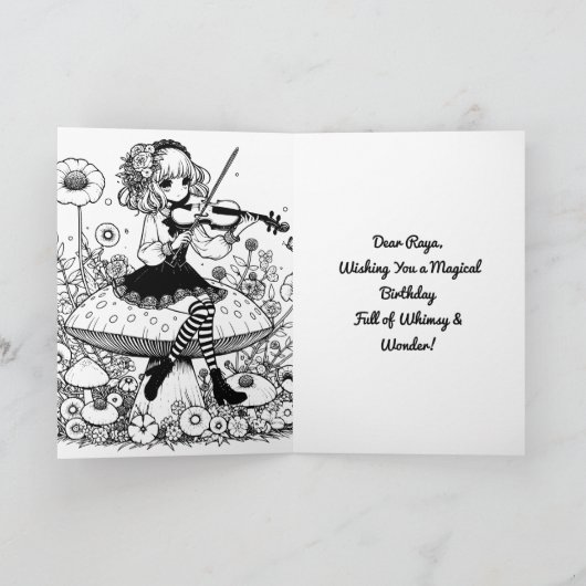 キノコ遊の誕生日のゴシック様式の妖精のビオラ カード (内部)