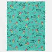 キノコ類、緑色及び花柄名前をカスタムする フリースブランケット (正面)