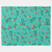 キノコ類、緑色及び花柄名前をカスタムする フリースブランケット (正面(横))