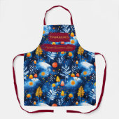 キノコ類、離れ類、雪の青いクリスマス エプロン (正面)