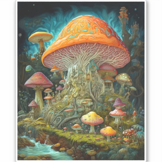 キノコ風景超リアルファンタジーアート シール (正面)